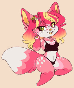 accessory anthro black_bra black_clothing black_panties black_underwear blush blush_lines bra breasts chibi clothed clothing fawn_spots female hair hair_accessory multicolored_hair panties small_breasts smile solo training_bra two_tone_hair underwear underwear_only wide_hips ribr0t jubilee_(ribr0t) canid canine fox mammal red_fox true_fox colored_sketch digital_media_(artwork) sketch