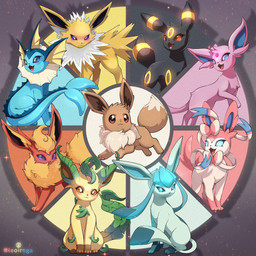 :3 ambiguous_gender black_body black_fur blue_body blue_eyes blue_fur blush bow_(anatomy) brown_body brown_eyes brown_fur evolutionary_family eyelashes fangs feral forehead_gem forked_tail fur gem group leg_markings markings open_mouth orange_body orange_fur pawpads paws pink_body pink_fur pupils purple_body purple_eyes purple_fur red_eyes ribbons_(anatomy) ring_(marking) simple_background sitting socks_(marking) star_eyes tail teeth tongue unusual_anatomy unusual_tail white_body white_pupils yellow_body yellow_fur leoiruga nintendo pokemon eevee eeveelution espeon flareon generation_1_pokemon generation_2_pokemon generation_4_pokemon generation_6_pokemon glaceon jolteon leafeon pokemon_(species) sylveon umbreon vaporeon 1:1 2026 hi_res signature