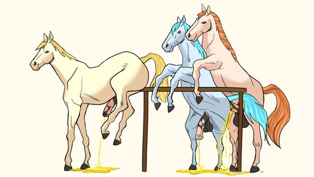 anal anal_penetration animal_genitalia bodily_fluids feral genital_fluids genitals group male male/male peeing peeing_inside penetration trio urine watersports unknown_artist equid equine horse mammal 16:9 hi_res widescreen