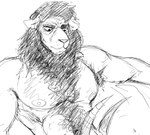 anthro duo horn male male/male mane mostly_offscreen_character muscular muscular_anthro muscular_male nipples nude offscreen_sex predator/prey simple_background white_background hladilnik antelope bovid felid gazelle lion mammal pantherine monochrome