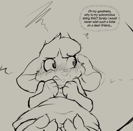 3_toes anthro bedding blanket blush blush_lines clothed clothed_anthro clothed_female clothing duo eyelashes feet female flustered freckled_face freckles fully_clothed fully_clothed_anthro fully_clothed_female long_eyelashes nervous paranoid shirt size_difference smaller_female text thought thought_bubble thoughts toes topwear worried muhny chloe_(muhny) edie_(muhny) domestic_cat felid feline felis mammal mouse murid murine rodent english_text sketch