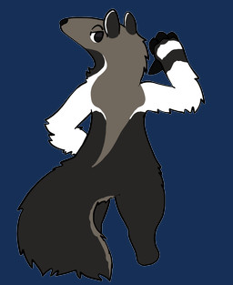 ambiguous_gender anthro brown_body brown_fur fur gesture hand_gesture looking_at_viewer looking_back multicolored_body multicolored_fur pointing solo standing white_body white_fur trout_(artist) anteater mammal pilosan xenarthran alpha_channel hi_res