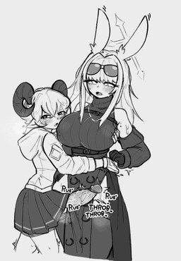 :o arm_warmers armwear aroused belt big_breasts big_penis blush bodily_fluids bottomwear bovid_horn breast_fondling breast_play breasts breath caprine_horn clothed clothing crossdressing dress duo eyewear female femboy fondling genitals gloves grinding grope hand_on_breast handwear heart_eyes heart_symbol hoodie horn hung_femboy larger_female legwear male male/female open_mouth panting penis pointy_ears questionable_consent ram_horn sexual_assault size_difference skirt smaller_male sunglasses surprised sweat sweater thigh_highs throbbing throbbing_penis tight_clothing topwear turtleneck probablyavv animal_humanoid bovid caprine humanoid lagomorph leporid mammal rabbit sheep 2024 monochrome sketch