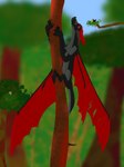 4_wings black_body black_scales climbing climbing_tree facial_scar feral forest forest_background horn male multi_wing nature nature_background plant red_eyes red_horn red_spikes red_spines red_wings scales scar snout snout_scar solo torn_wing tree wings cleocatrablossy mythology wings_of_fire blackflame_(darkninja147) dragon hybrid mythological_creature mythological_scalie reptile scalie digital_drawing_(artwork) digital_media_(artwork) hi_res