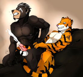 2013 abs anal anal_penetration balls bear biceps big_muscles big_penis black_bear black_fur blue_eyes body_markings boondox brown_nose claws clenched_teeth cum cum_while_penetrated cumshot dracorin ear_piercing erection eyes_closed fangs feline fur gay gripping hair holding interspecies lotusgarden lying male mammal markings muscles nipple_piercing nipples nude on_back orange_fur orgasm pecs penetration penis piercing pink_nose pose presenting reverse_cowgirl_position sex sheath straddling stripes tail_sex tattoo teeth tiger vein white_fur
Rating: Explicit
Score: 6
User: furmann
Date: July 06, 2013