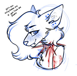 ambiguous_form ambiguous_gender anthro bite bite_mark blood blue_eyes bodily_fluids collar gore piercing solo spiked_collar spikes thirstbbawoo canid canine mammal