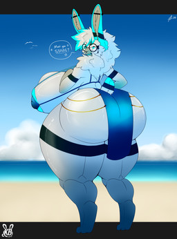 annoyed anthro areola areola_slip beach big_areola big_breasts big_butt bikini bikini_top breasts butt clothing dialogue dress ear_piercing eyewear female fluffy glasses hair huge_areola huge_breasts huge_butt huge_thighs hyper hyper_butt hyper_thighs looking_at_viewer looking_back open_mouth piercing round_glasses solo speech_bubble swimwear tail thick_thighs two-piece_swimsuit kirrabunnyart kirrabunny lagomorph leporid mammal rabbit absurd_res hi_res