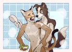 adolescent adolescent_on_adolescent anthro bathing black_nose blush bullying duo embarrassed fangs folded_ears fur grope kemono locker_room male male/male multicolored_body multicolored_fur pink_nose pointy_ears shower showering size_difference steam teasing teeth two_tone_body two_tone_fur wet young young_anthro young_male k0bit0wani border_collie canid canine canis collie cougar domestic_dog felid feline herding_dog mammal pastoral_dog sheepdog hi_res