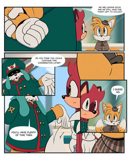 anthro clothing costume dialogue group hat headgear headwear inside speech_bubble text trio awkward2eleven sega sonic_the_hedgehog_(series) the_murder_of_sonic_the_hedgehog barry_(sonic) conductor_(sonic) miles_prower canid canine fox macropod mammal marsupial quokka absurd_res comic english_text hi_res