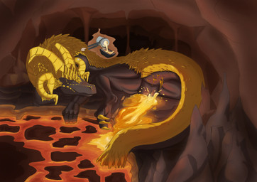 anus biped black_body blush bodily_fluids butt cave cave_background eyes_closed female female_feral feral feral_peeing genital_fluids genitals gold_(metal) golden_claws horn lava scales sleeping smile solo unusual_bodily_fluids unusual_genital_fluids unusual_urine urine urine_on_ground urine_pool urine_stream vulva watersports wetting yellow_body yellow_scales valrionwrites capcom monster_hunter elder_dragon kulve_taroth 2025 digital_media_(artwork) hi_res