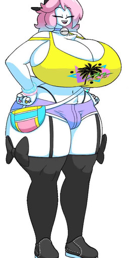 anthro bell bell_collar big_breasts biped black_clothing black_footwear black_legwear black_shoes black_sneakers black_thigh_highs blue_hair bottomwear bouncing_breasts bouncing_bulge breasts chest_tuft cleavage closed_smile clothed clothed_anthro clothed_gynomorph clothing collar crotch_tuft eye_through_hair eyebrow_through_hair eyebrows eyelashes eyelashes_through_hair eyes_closed fanny_pack footwear fur gynomorph hair half-closed_eyes hand_on_hip hotpants huge_breasts inner_ear_fluff intersex jingle_bell jingle_bell_collar legwear midriff mouth_closed multicolored_hair narrowed_eyes navel open_mouth open_smile pink_hair purple_bottomwear purple_clothing purple_hotpants purple_shorts shorts smile solo thigh_highs topwear translucent translucent_hair tuft two_tone_hair white_body white_fur yellow_clothing yellow_topwear sprite37 pb_(theycallhimcake) lagomorph leporid mallkin mammal rabbit 2d_animation animated digital_media_(artwork) frame_by_frame full-length_portrait hi_res loop no_sound portrait short_playtime busty_boy_(lore) male_(lore)