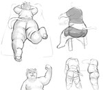 anthro belly big_belly big_butt bottomwear butt butt_cleavage clothing huge_butt lying male moobs on_front overweight overweight_anthro overweight_male shorts sitting solo tight_clothing whaleoil1 rooks_(character) felid feline mammal sketch_page