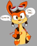 dialogue eyewear eyewear_on_head goggles goggles_on_head looking_at_viewer male solo najalatte jak_and_daxter naughty_dog sony_corporation sony_interactive_entertainment daxter mammal mustelid ottsel