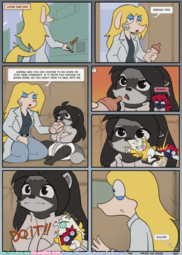 anthro asylum baby_bottle diaper duo female female/female hospital medical padded_room restraints straitjacket text the_padded_room esmeralda_kingsley ludivine_laminelle canid canine mammal procyonid raccoon absurd_res comic english_text hi_res