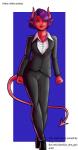 business_suit clothing condescending female hair not_furry purple_hair slim solo spade_tail suit tail text matt_wisbey demon english_text hi_res