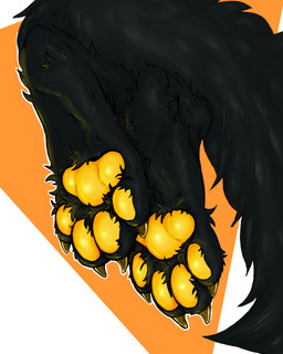 ambiguous_form ambiguous_gender black_body black_fur claws feet foot_fetish fur glare pawpads paws simple_background solo tail white_background yellow_background yellow_light yellow_pawpads lesventin canid canine mammal 4:5 absurd_res hi_res