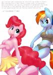 anthro anthrofied blue_body blue_fur bottomwear bra breasts clothing clubstripes comic covering covering_self digital_media_(artwork) duo earth_pony english_text equid equine female friendship_is_magic fur hair hasbro hi_res hoof_beat horse leche mammal multicolored_hair my_little_pony panties pinkie_pie_(mlp) pleated_skirt pony rainbow_dash_(mlp) rainbow_hair skirt sports_bra text underwear