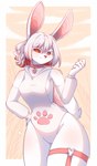 anthro breasts choker clothed clothing eyebrows female fingers fur jewelry necklace side_boob simple_background solo thick_thighs white_body white_fur alphadesu ima_(imabunbun) lagomorph leporid mammal rabbit 2023 absurd_res digital_media_(artwork) hi_res