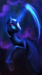 armor black_body black_feathers blue_eyes feathered_wings feathers female feral headgear helmet horn pupils slit_pupils solo wings discordthetrollest friendship_is_magic hasbro my_little_pony mythology nightmare_moon_(mlp) equid equine mammal mythological_creature mythological_equine winged_unicorn