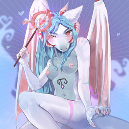 anthro areola biped blue_hair bodily_fluids breasts countershade_scales countershade_torso countershading crying eyebrows eyelashes female hair heart_eyes heart_symbol holding_object holding_wand horn long_hair looking_at_viewer magical_girl_wand membrane_(anatomy) membranous_wings navel nipples pink_areola pink_nipples scales solo tattoo tears ventral_scales wand white_body white_scales wings womb_tattoo merzawka mythology caitlyn_bellerose dragon mythological_creature mythological_scalie scalie 1:1 2020 digital_media_(artwork) digital_painting_(artwork) hi_res painting_(artwork) shaded