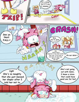 age_difference bodily_fluids diaper diaper_fetish falling feces female pooping running scatplay screaming smile soiled_diaper soiling soiling_diaper speech_bubble standing stink_fumes stink_lines tears text unclean_diaper unconscious used_diaper window young sdcharm_(artist) sega sonic_the_hedgehog_(series) amy_rose eulipotyphlan hedgehog mammal absurd_res comic english_text hi_res