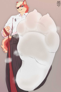 anthro clothing feet foot_fetish foot_focus footwear leash looking_at_viewer male musk office socks soles solo teasing strawbshibe brae_(strawbshibe) canid canine canis domestic_dog mammal shiba_inu spitz hi_res