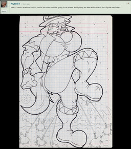 ambiguous_gender anthro ask_blog big_breasts boots bottomwear breasts clothing crop_top female footwear group hair huge_breasts jacket larger_female planet ranged_weapon raygun shirt shoes shorts size_difference sky star starry_sky teeth text thick_thighs topwear user_avatar user_message username weapon virus-20 june_coyote alien canid canine canis coyote mammal 2014 english_text sketch traditional_media_(artwork)