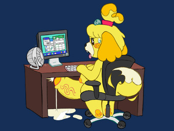 ahegao anthro armrest bell big_breasts big_penis black_chair black_nose blonde_hair blush blush_lines bodily_fluids breasts brown_desk buckteeth casual_erection chair computer computer_monitor countershade_snout countershading crossgender cum_pool cum_strand desk desk_fan dialogue_box dipstick_tail electronics email emanata erection eye_bags flash_emanata ftg_crossgender fti_crossgender fur furniture genital_raphe genitals glans gynomorph hair huge_penis humanoid_genitalia humanoid_penis hyper hyper_genitalia hyper_penis in_heat intersex keyboard looking_pleasured markings mostly_nude nipples office_chair orange_cheeks orange_ears orange_glans orange_hair_tips orange_nipples orange_pawpads paper_clip pawpads penile_raphe penis pink_tongue ponytail power_button raphe_(anatomy) rear_view red_ribbon rolling_chair simple_background smear_frame snout solo spreadsheet sweat sweatdrop table tail tail_markings tail_motion tailwag teeth tongue tongue_out transparent_background user_interface vein veiny_penis white_tail_tip working yellow_body yellow_fur the_menagerie animal_crossing microsoft microsoft_excel microsoft_office microsoft_outlook microsoft_windows nintendo isabelle_(animal_crossing) canid canine canis domestic_dog mammal shih_tzu toy_dog 2025 4:3 alpha_channel colored_line_art digital_media_(artwork) hi_res procreate_(artwork)