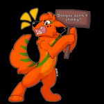 angry bar_emanata chibi conversational_sign emanata holding_object holding_sign orange_body sign simple_background solo standing tail teeth transparent_background symrea canid canine canis dingo mammal 1:1 alpha_channel hi_res