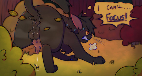 anus aroused balls bodily_fluids breath dripping feral furry_balls genital_fluids genitals in_heat male musk musk_cloud panting penile_spines penis precum precum_drip solo sweat sweatdrop freckledcoat warriors_(book_series) nightheart_(warriors) domestic_cat felid feline felis mammal hi_res