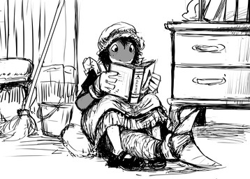 anthro book bucket cleaning_tool clothing container female maid_uniform mop reading sitting sitting_on_ground solo uniform hladilnik lonely_shark_(hladilnik) aquatic fish shark 2023 hi_res monochrome