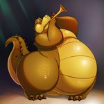 anthro belly big_belly brass_instrument claws eyes_closed fangs holding_object holding_trumpet male musical_instrument nude obese obese_anthro obese_male overweight overweight_anthro overweight_male playing_music puffed_cheeks raised_tail scales solo standing tail tailbutt teeth thick_thighs trumpet wide_crotch wide_hips wind_instrument shenzel disney the_princess_and_the_frog louis_(tpatf) alligator alligatorid crocodilian reptile scalie 1:1 2018 hi_res