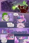 anthro blue_eyes blush bodily_fluids braided_hair dialogue female feral glowing glowing_eyes green_body green_eyes group hair hooves horn male motion_lines multicolored_body onomatopoeia pink_body pink_hair purple_body purple_eyes purple_hair sound_effects spade_tail sweat tail text two_tone_body unicorn_horn cold-blooded-twilight friendship_is_magic hasbro my_little_pony mythology applejack_(mlp) fluttershy_(mlp) pinkie_pie_(mlp) rainbow_dash_(mlp) rarity_(mlp) spike_(mlp) twilight_sparkle_(mlp) dragon earth_pony equid equine horse mammal mythological_creature mythological_equine mythological_scalie pony scalie unicorn 2025 2:3 comic english_text hi_res