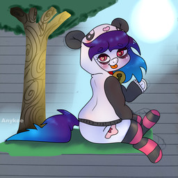 bell bell_collar blush clothing collar female feral footwear hair heart_eyes heart_symbol hoodie looking_at_viewer multicolored_hair plant sitting socks solo tongue tongue_out topwear tree anykoe hasbro my_little_pony anykoe_(anykoe) earth_pony equid equine horse mammal pony 1:1 hi_res signature