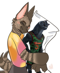 anthro blush body_pillow brown_body brown_fur clothed clothing ear_piercing fangs female fur grey_body grey_fur hug hugging_object hugging_pillow multicolored_body multicolored_clothing multicolored_fur multicolored_shirt multicolored_topwear piercing pillow shirt tail tail_motion tailwag teeth topwear two_tone_body two_tone_fur doktor27 goat_(movie) sony_corporation sony_pictures under_armour hannah_(goat) aardwolf hyena mammal 2026 digital_media_(artwork) hi_res