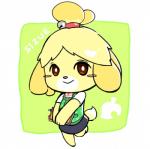 2019 accessory animal_crossing anthro blonde_hair blush bottomwear canid canine canis clothing dipstick_tail domestic_dog english_text female floppy_ears fur hair hair_accessory holding_object isabelle_(animal_crossing) kurokusu mammal markings monotone_bottomwear monotone_clothing monotone_skirt multicolored_tail nintendo pencil_skirt shih_tzu skirt smile solo tail tail_markings text toy_dog white_body white_fur white_tail_tip yellow_body yellow_fur