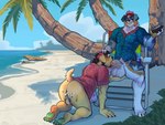 absurd_res aloha_shirt anthro ass_to_mouth australian_shepherd ball_fondling balls beach beard beverage big_balls bird_dog bluesh bodily_fluids bottomless butt canid canine canis clothed clothing coconut coconut_drink cum cum_in_ass cum_inside domestic_dog drupe_(fruit) duo facial_hair fellatio floppy_ears fondling food fruit fur genital_fluids genitals golden_retriever green_pawpads grin hand_on_head herding_dog hi_res hunting_dog lei male male/male mammal nao_o'connor oral outside palm_tree pastoral_dog pattern_clothing pattern_shirt pattern_topwear pawpads penile plant retriever seaside sex sheepdog shirt smile topwear tree tropical yellow_body yellow_fur