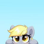 blonde_hair blue_background blush derp_eyes female hair heart_eyes heart_symbol negative_space simple_background solo yellow_eyes confetticakez friendship_is_magic hasbro my_little_pony derpy_hooves_(mlp) equid equine mammal 1:1 absurd_res hi_res