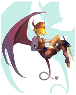 2_horns ambiguous_gender boots bottomwear clothed clothing dagger footwear fully_clothed hat headgear headwear horn legwear melee_weapon membrane_(anatomy) membranous_wings not_furry overalls shirt shoes shorts socks solo spade_tail tail thigh_highs thigh_socks topwear weapon wings john_mcdevitt drawfee_(copyright) demon demon_humanoid horned_humanoid humanoid tailed_humanoid winged_humanoid hi_res