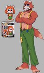 anthro barefoot body_hair bottomwear clothing crossed_arms feet green_bottomwear green_clothing green_pants grey_background happy_trail male pants simple_background solo standing mr_sharky five_nights_at_freddy's scottgames circus_foxy foxy_(fnaf) canid canine fox mammal hi_res