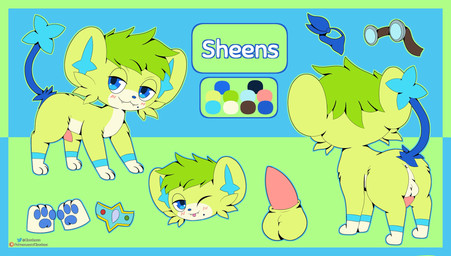 animal_genitalia animal_penis anus balls blush butt clothing feline_genitalia feline_penis feral fur genitals green_body green_fur male penis solo cloudeon nintendo pokemon sheens_(character) generation_4_pokemon pokemon_(species) shinx hi_res model_sheet