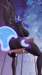 anthro anthrofied armor big_butt black_body black_fur blue_eyes butt chair ethereal_tail eyeshadow female fur furniture headgear helmet horn makeup on_chair purple_eyeshadow sitting sitting_on_chair solo sparkles star wings xlkev friendship_is_magic hasbro my_little_pony mythology nightmare_moon_(mlp) equid equine mammal mythological_creature mythological_equine winged_unicorn 3d_(artwork) 9:16 digital_media_(artwork) hi_res
