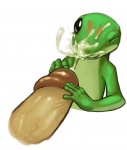 2010 ambiguous_gender beeboi bodily_fluids circumcised cum cum_on_face cumshot day_gecko digital_media_(artwork) duo ejaculation erection gecko geico geico_gecko genital_fluids genitals handjob human interspecies larger_male lizard madagascar_giant_day_gecko male male/ambiguous mammal mascot one_eye_closed orgasm penile penis reptile scalie sex size_difference smaller_male two-handed_handjob vein veiny_penis