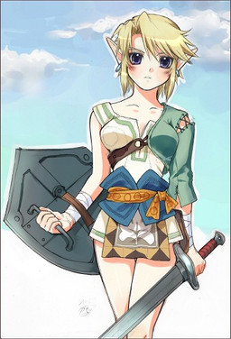 blonde_hair blue_eyes breasts crossgender ear_piercing elf female hair link nintendo piercing pointy_ears shield short_hair solo sword the_legend_of_zelda unknown_artist video_games weapon
Rating: Safe
Score: 0
User: Kitsu~
Date: December 10, 2009