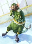 anthro armor biped brown_body brown_fur clothed clothing fur headgear helmet hockey hockey_stick pink_nose sample solo sport nejumipro mammal murid murine rat rodent 2024 distracting_watermark hi_res watermark