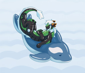 anthro claws hair horn inflatable lying male on_back pool_float pool_toy smile solo tail tail_tuft tuft k0tarii mythology azael_dragonfang animate_inanimate dragon living_inflatable mythological_creature mythological_scalie scalie hi_res