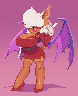 5_fingers anthro back_wings big_breasts black_nose bottomwear breasts cleavage cleavage_overflow clothed clothing cosplay crossover_cosplay female fingers footwear gloves gradient_background hair hair_over_eyes handwear high_heels huge_breasts jacket legwear membrane_(anatomy) membranous_wings notched_ear notched_wings obscured_eyes red_bottomwear red_clothing red_footwear red_high_heels red_jacket red_skirt red_topwear shadow shoes simple_background skirt smile solo stockings thick_thighs topwear white_clothing white_gloves white_handwear wide_hips wings bigdad sega sonic_the_hedgehog_(series) mormoopia_rouge_(bigdad) rouge_the_bat sara_bellum bat mammal 2026 crossover