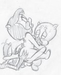 ambiguous_penetration anthro balls beak black_body black_eyes black_hair blush bodily_fluids breasts butt eyes_closed female genitals group hair male male/female nude oral orgasm penetration penis sweat sweatdrop teeth_showing tongue tongue_out trio takeshi1000 looney_tunes the_day_the_earth_blew_up warner_brothers daffy_duck petunia_pig porky_pig anatid anseriform avian bird domestic_pig duck mammal suid suine sus_(pig) 2025 hi_res sketch