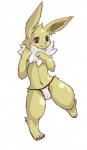 4_toes amber_eyes anthro anthrofied biped blush bulge clothed clothing feet front_view fur looking_at_viewer male navel pokemorph simple_background smile solo toes topless underwear white_background kosian nintendo pokemon eeveelution generation_1_pokemon jolteon mammal pokemon_(species) 2018 digital_media_(artwork)