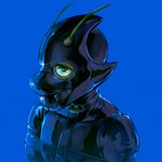 anthro bdsm blue_background gag gagged gimp_suit green_body green_eyes green_skin male simple_background solo toukamak edgar_munroe scalie 1:1 2022 bust_portrait digital_media_(artwork) digital_painting_(artwork) hi_res portrait